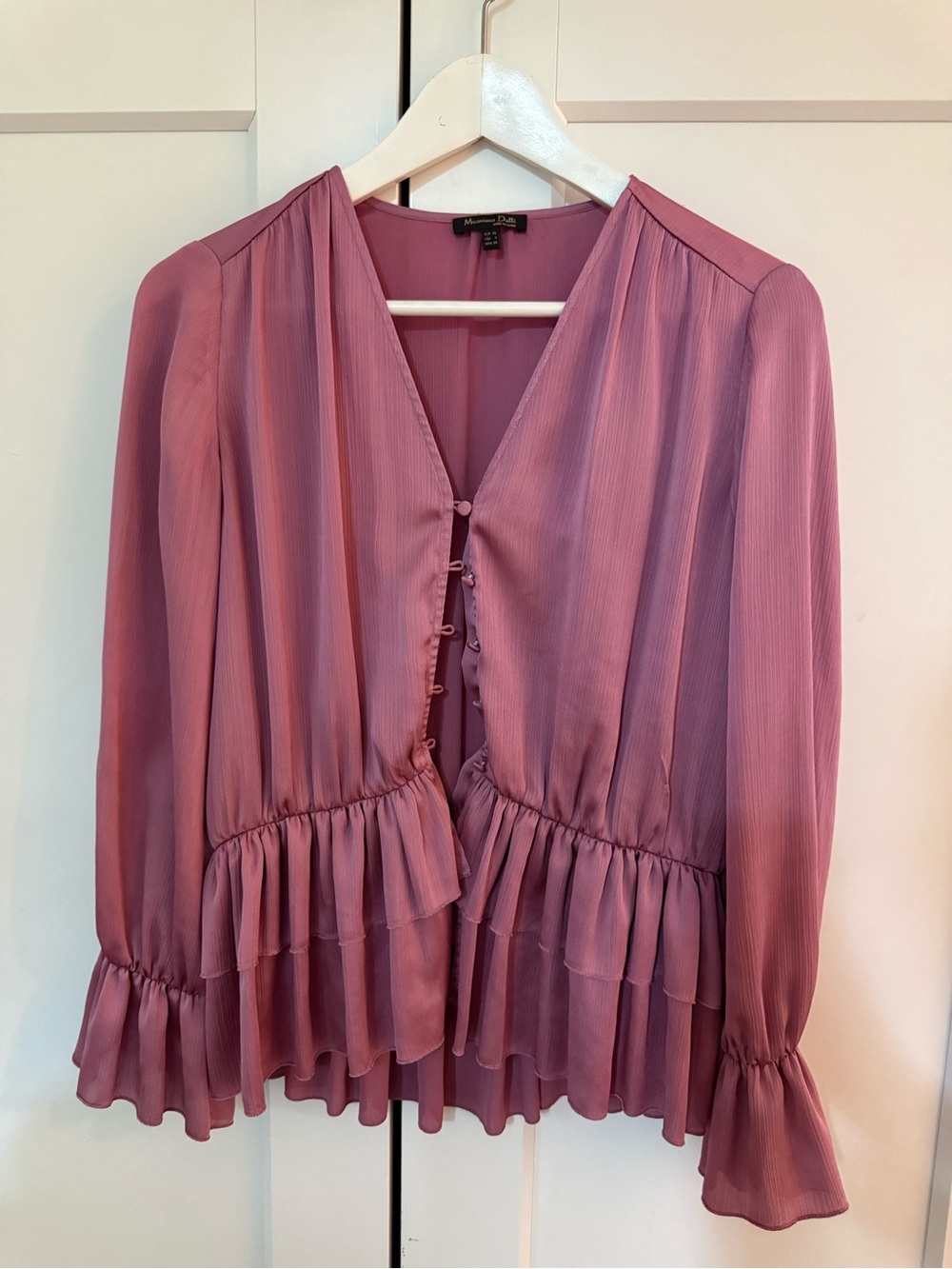 Massimo Dutti Rose-Mauve Ruffle-Trim Blouse